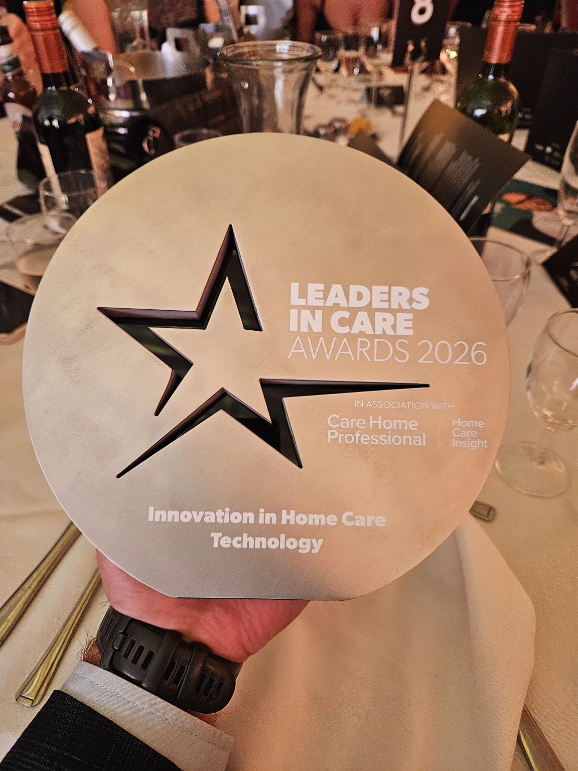 Leaders in Care Awards 2026 trophy for Innovation in Home Care Technology, won by Hales Group